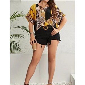 Plus Size Colorblock Leopard Print Short Sleeve sz 3X